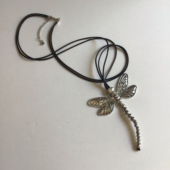 LAST 1! NEW Dragonfly Statement Necklace Movable Wings Gardener Black Cord Lucky - Picture 12 of 16